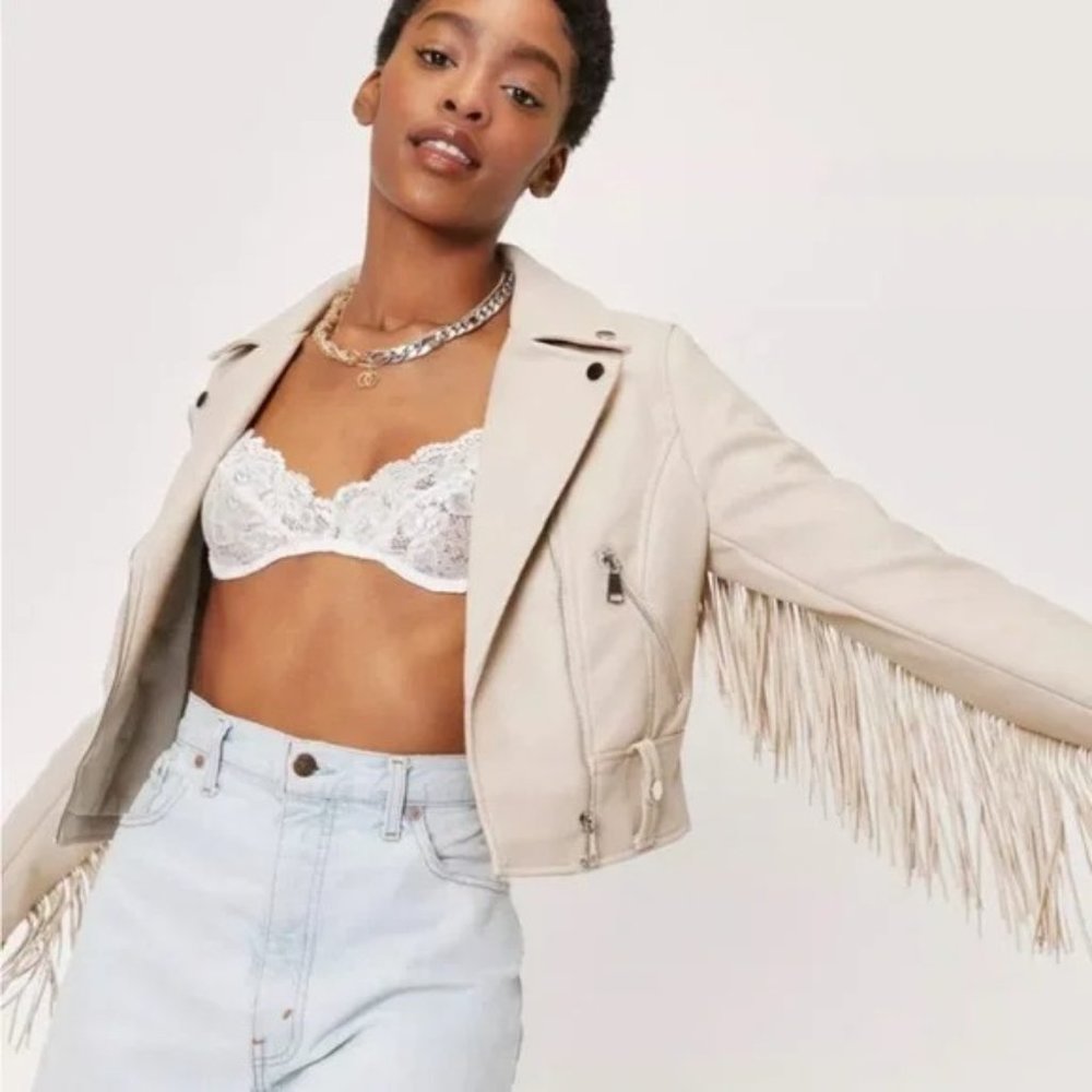 Nasty Gal Vegan Faux Leather Fringe Jacket - Size L